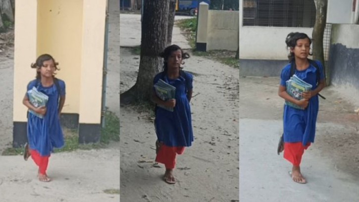 এক পায়ে দৈনিক ২ কিমি পাড়ি দিয়ে স্কুলে আসা-যাওয়া
